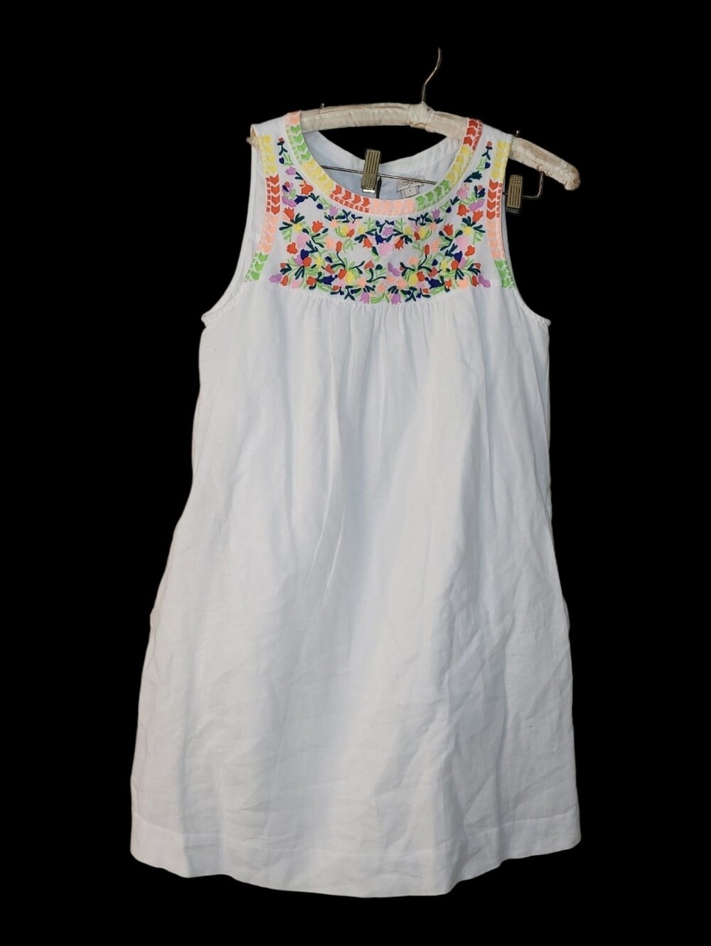 J. Crew White A-line Boho Sleveless Dress Embroidered Top Linen 4